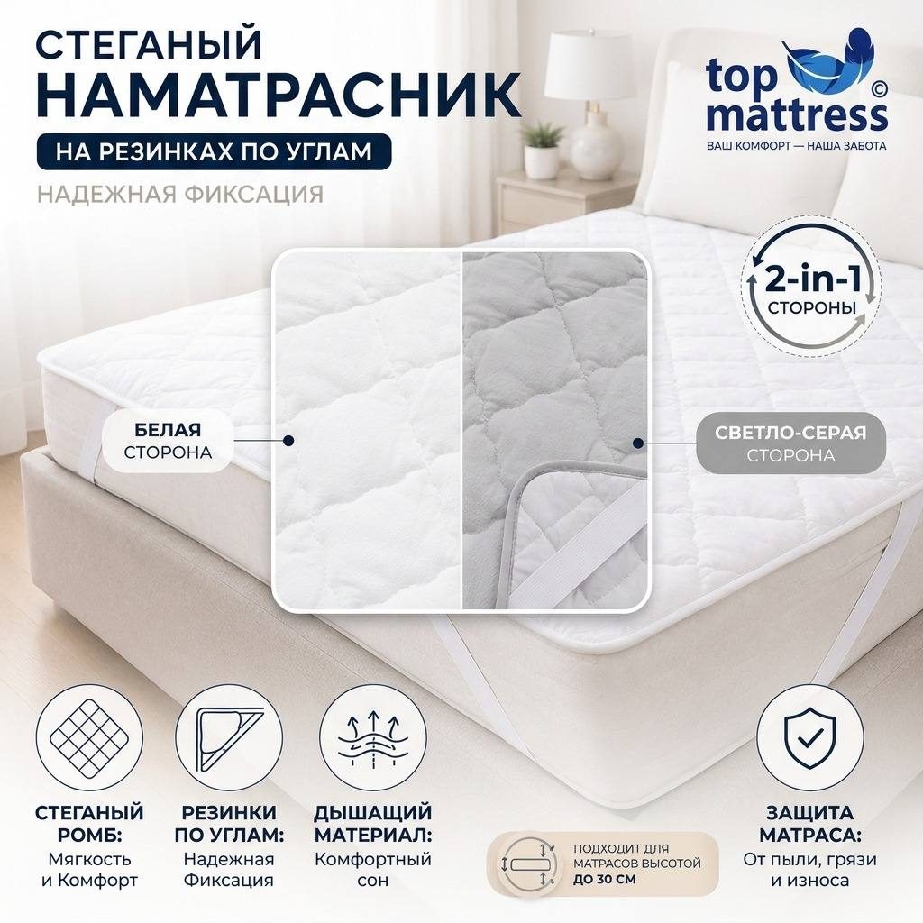 Наматрасник двусторонний стеганый на резинках